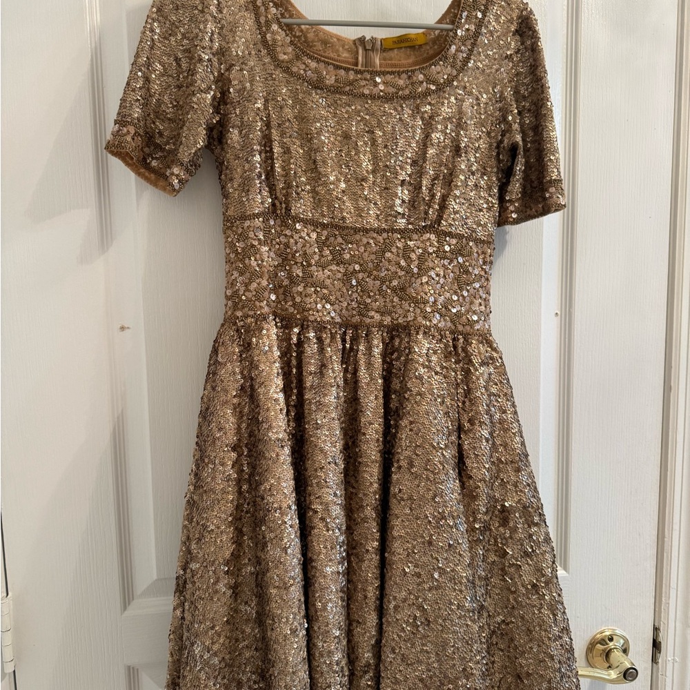 Gold Sequin Short Sleeve Dress